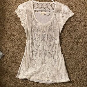 Miss Me White Lace Blouse with Silver Accents